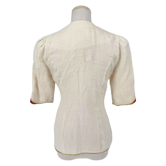 Vintage 1990s Gold Rope Trim Linen Novelty Jacket Embellished Maximalist Party - Picture 4 of 9